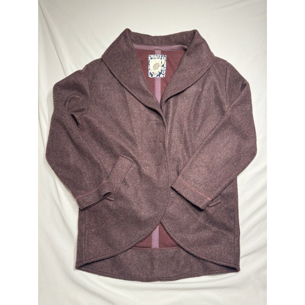 Anthropologie Lilka Fleece Cocoon Jacket Womens Size XSP Burgundy One Snap